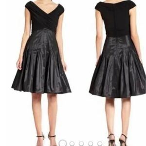 Tadashi Shoji Black Sleeveless Dress Fit Flare Taffeta Cocktail Stretch Size 6